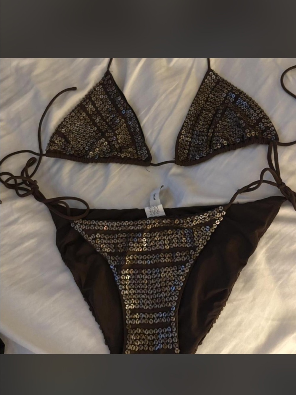 Carmen Marc Valvo Brown Sequin Triangle Bikini